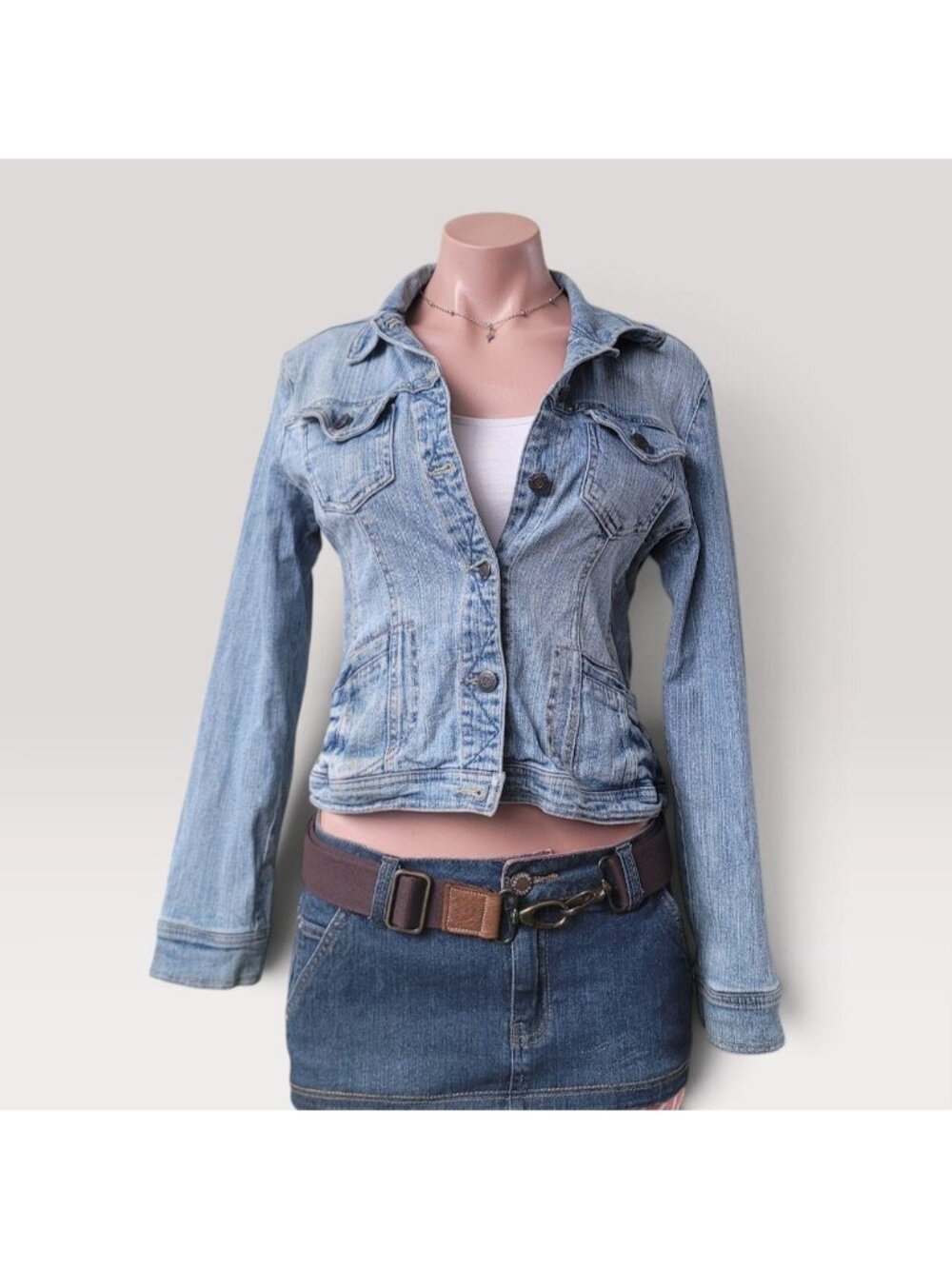 Arizona Jean Co. Rhinestone Embellished Cropped Denim Jacket (XL)